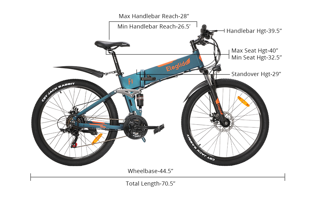 ELEGLIDE F1 Folding Electric Bike 26 inch Mountain Bicycle 250W Hall Brushless Motor SHIMANO Shifter 21 Speeds 36V 10.4Ah Removable Battery 25km/h Max speed up to 85km Max Range Full-Suspension IPX4 Aluminum alloy Frame Disk Brake Dark Blue