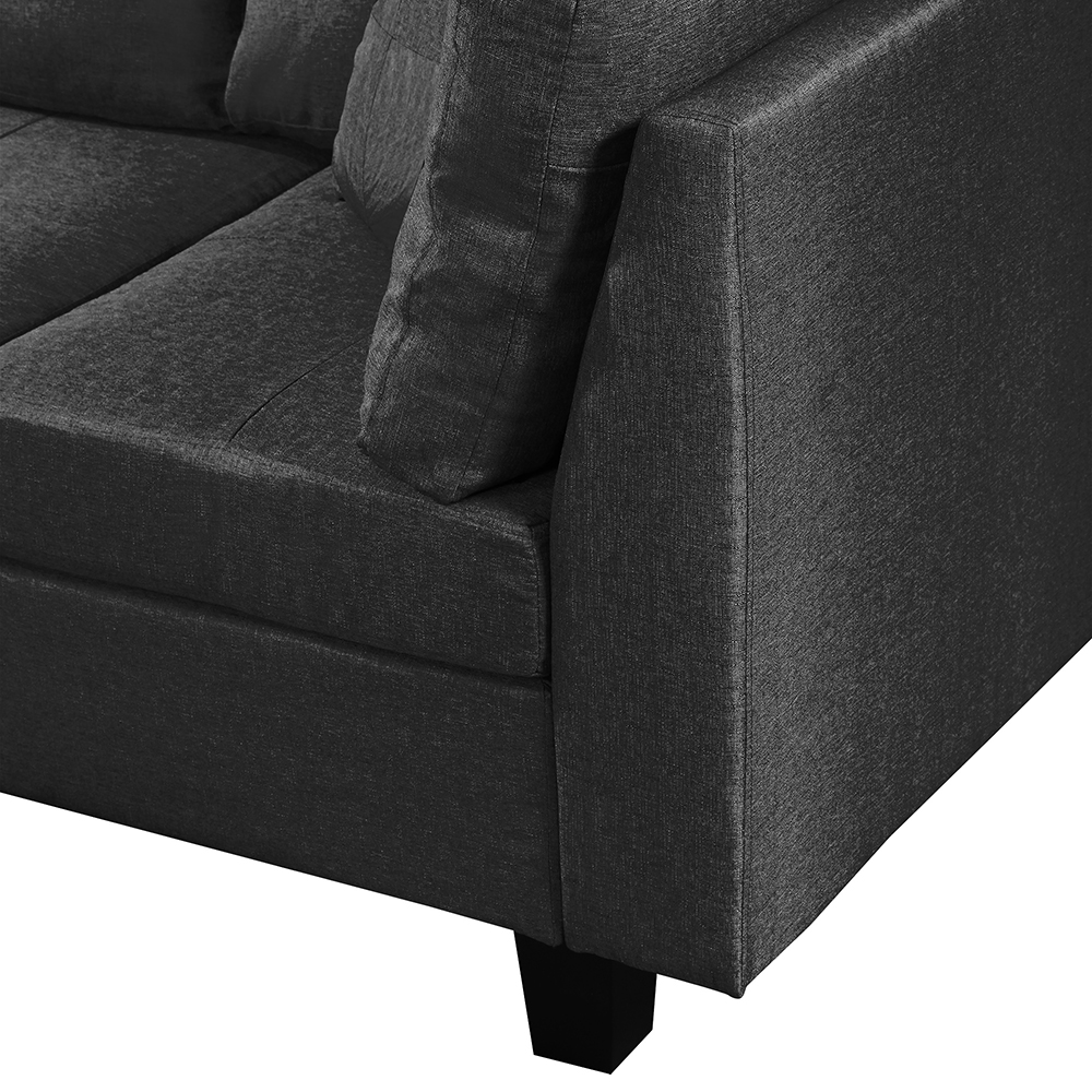 105.1" Linen Fabric Upholstered Sofa Set, with Right Hand Chaise, and Storage Ottoman, for Living Room, Bedroom, Office, Apartment - Black