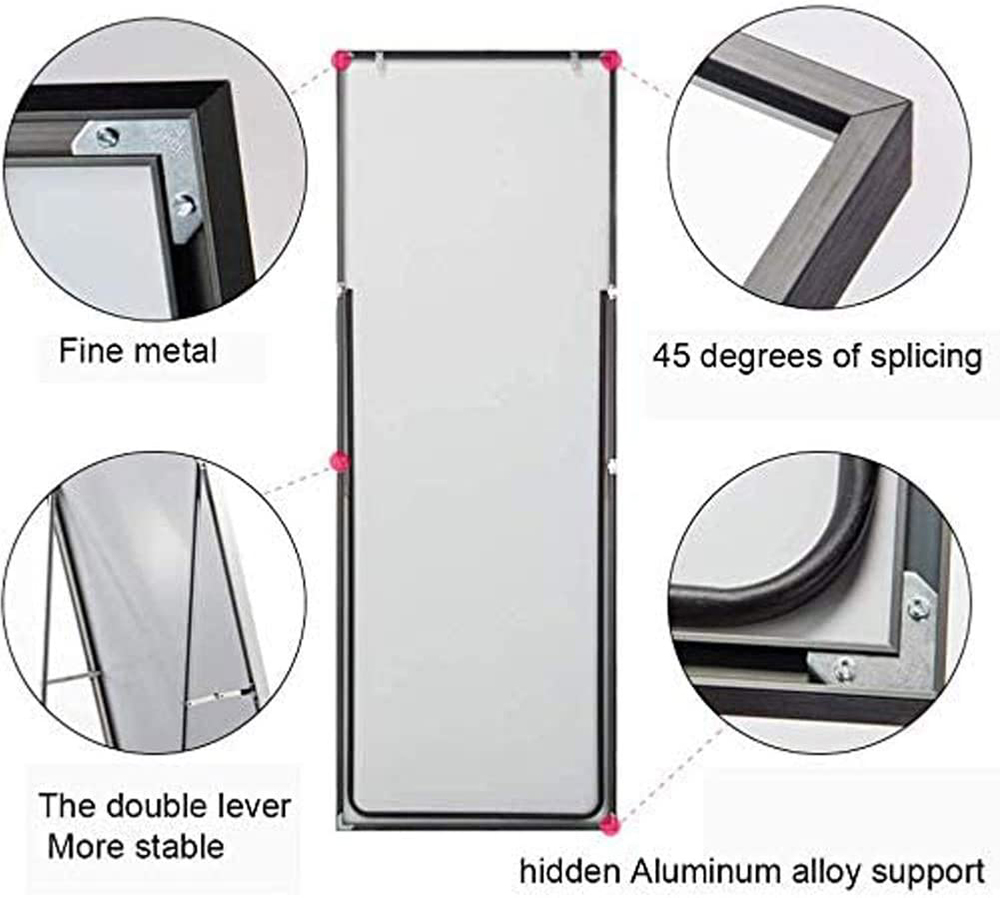 59" Rectangle Full-length Mirror with Aluminum Alloy Frame, for Bathroom, Bedroom, Entrance, Powder Room - Black