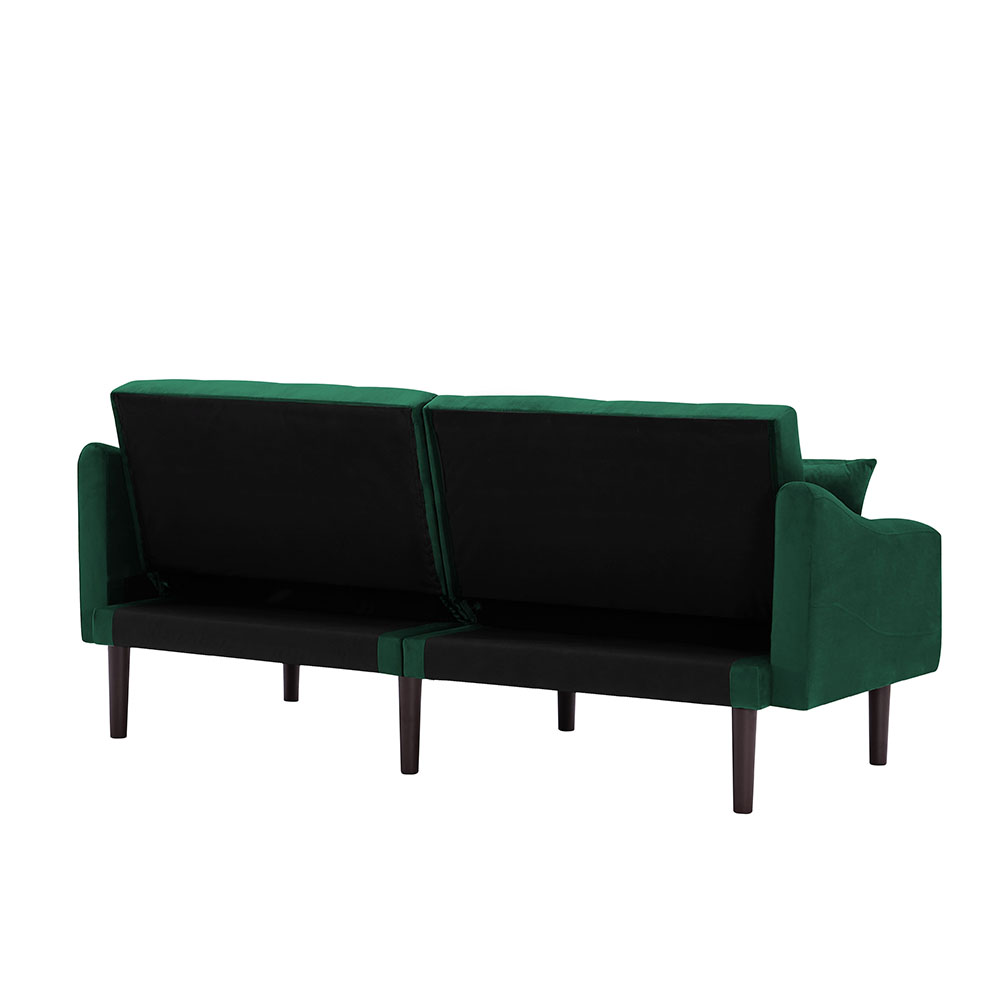 74.8" Velvet Upholstered Sofa Bed with 2 Pillows, Tufted Backrest, and Rubber Wood Legs, for Living Room, Bedroom, Office, Apartment - Green