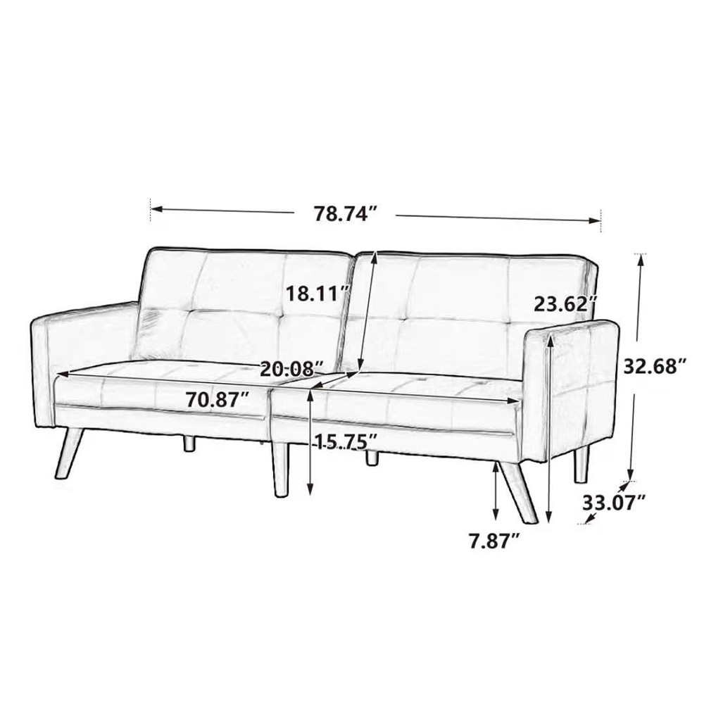 COOLMORE 2-Seat Velvet Upholstered Sofa Bed with Wooden Frame, for ...