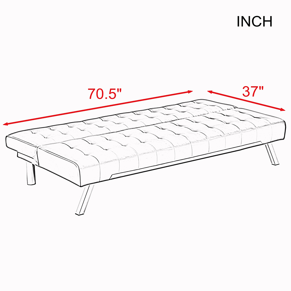 70.5" PU Leather Sofa Bed with Wooden Frame, and Metal Legs, for Living Room, Bedroom, Office, Apartment - Gray