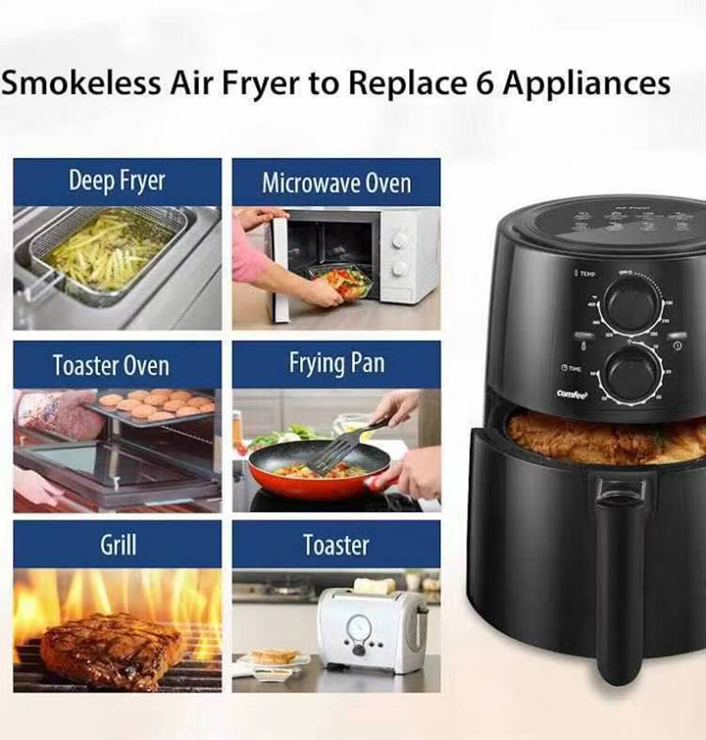COMFEE 1400W Air Fryer 3.7QT Capacity, with Timer, and Removable Non-stick Frying Basket, Surrounding 3D Wind Uniform Heating - Black
