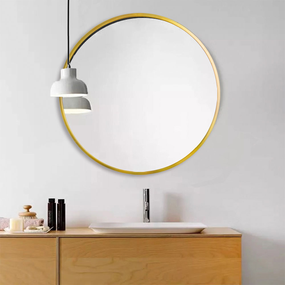 28" Round Wall-mounted Mirror, for Bathroom, Bedroom, Entrance, Powder Room - Gold