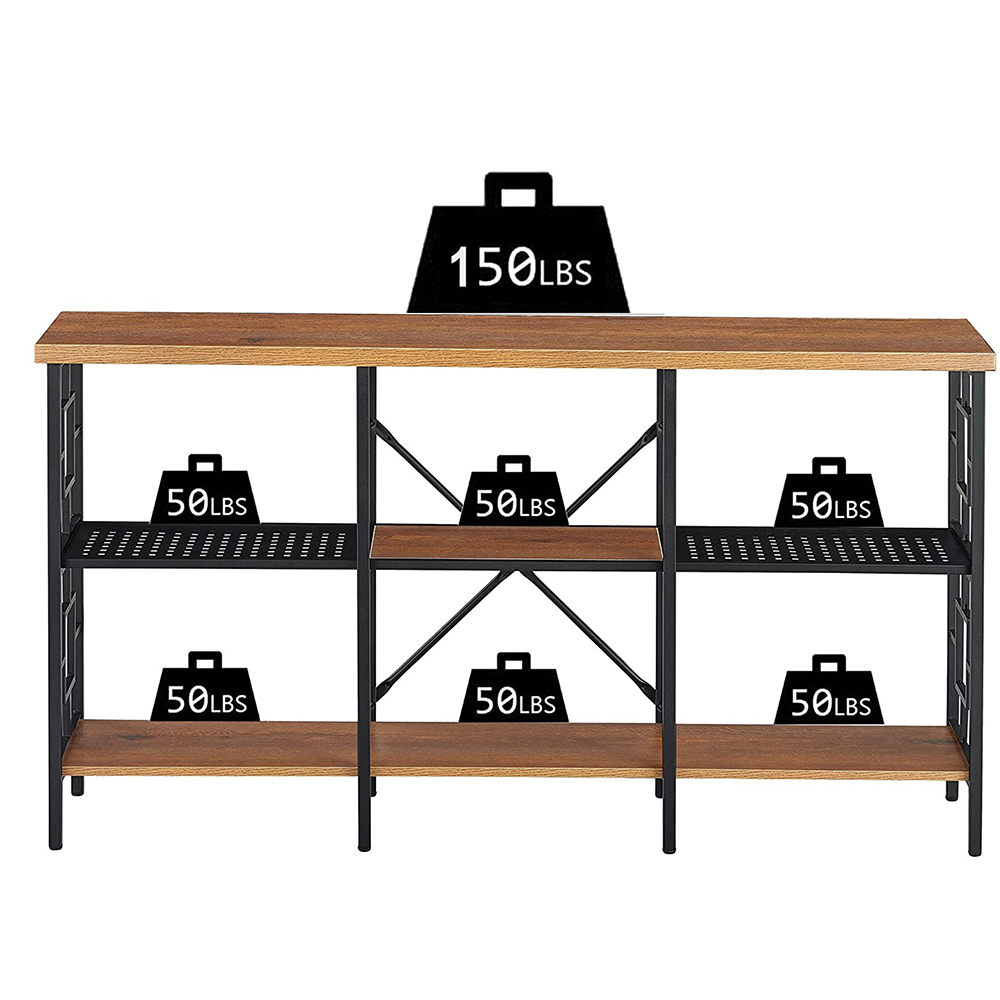 60" Industrial Vintage Console Table with 3-Layer Storage Shelf, for Entrance, Hallway, Dining Room, Kitchen - Brown