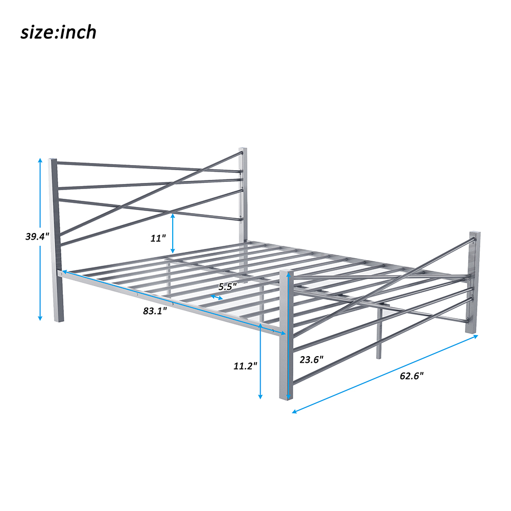 QueenSize Platform Bed Frame with Headboard Silver