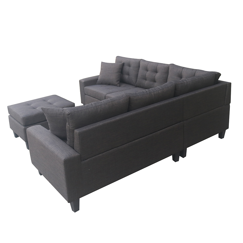 83.9" 6-Seat Upholstered L-shaped Sectional Sofa with Ottoman, and Wooden Frame, for Living Room, Bedroom, Office, Apartment - Gray