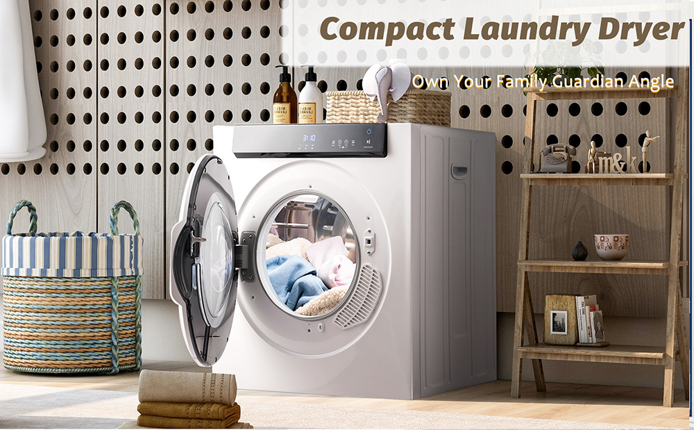 Portable Electric Clothes Dryer, with Touch Screen Panel and Stainless Steel Tub, for Apartments, Dormitory, and RVs - White