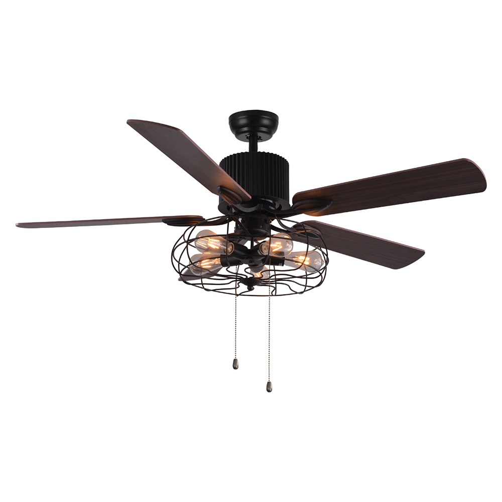 52" Metal Ceiling Fan Lamp with 5 Reversible Wood Blades Black