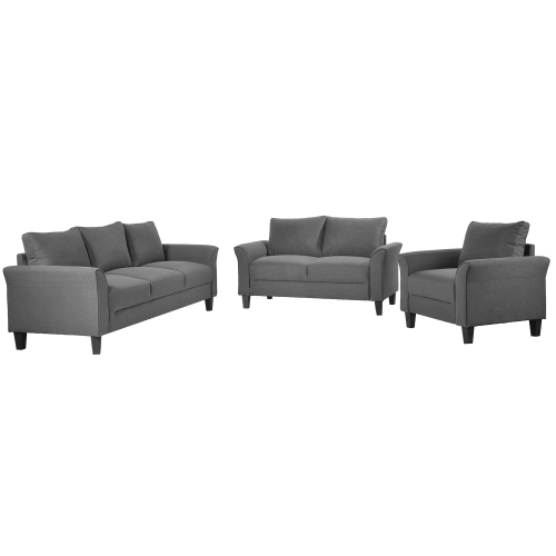 U-STYLE 3 Pieces Polyester Blend Upholstered Sofa Set, Including 1 Loveseat, 1 3-Seat Sofa, and 1 Armchair, for Living Room, Bedroom, Office, Apartment - Gray