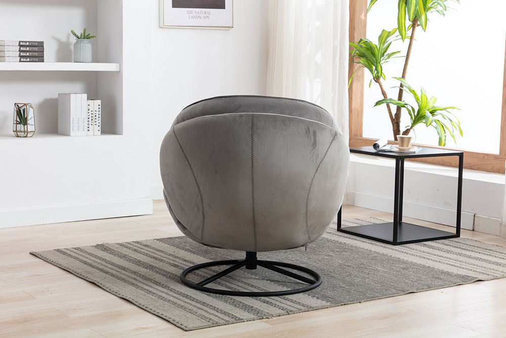 Modern Style Velvet Sofa Chair with Ottoman, and Metal Frame, for Living Room, Bedroom, Dining Room, Office - Gray