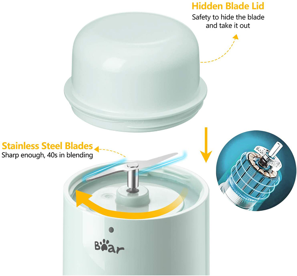 Bear Portable Blender with 11.84oz BPA Free Tritan Blender Bottle, USB Charge, for Shake and Smoothy - Blue
