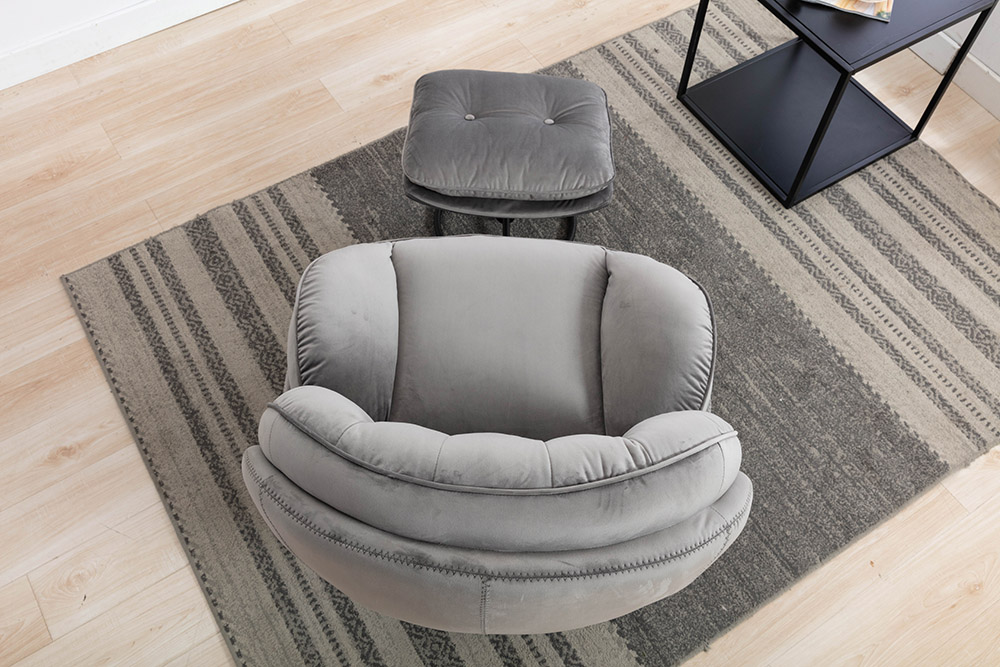 Modern Style Velvet Sofa Chair with Ottoman, and Metal Frame, for Living Room, Bedroom, Dining Room, Office - Gray