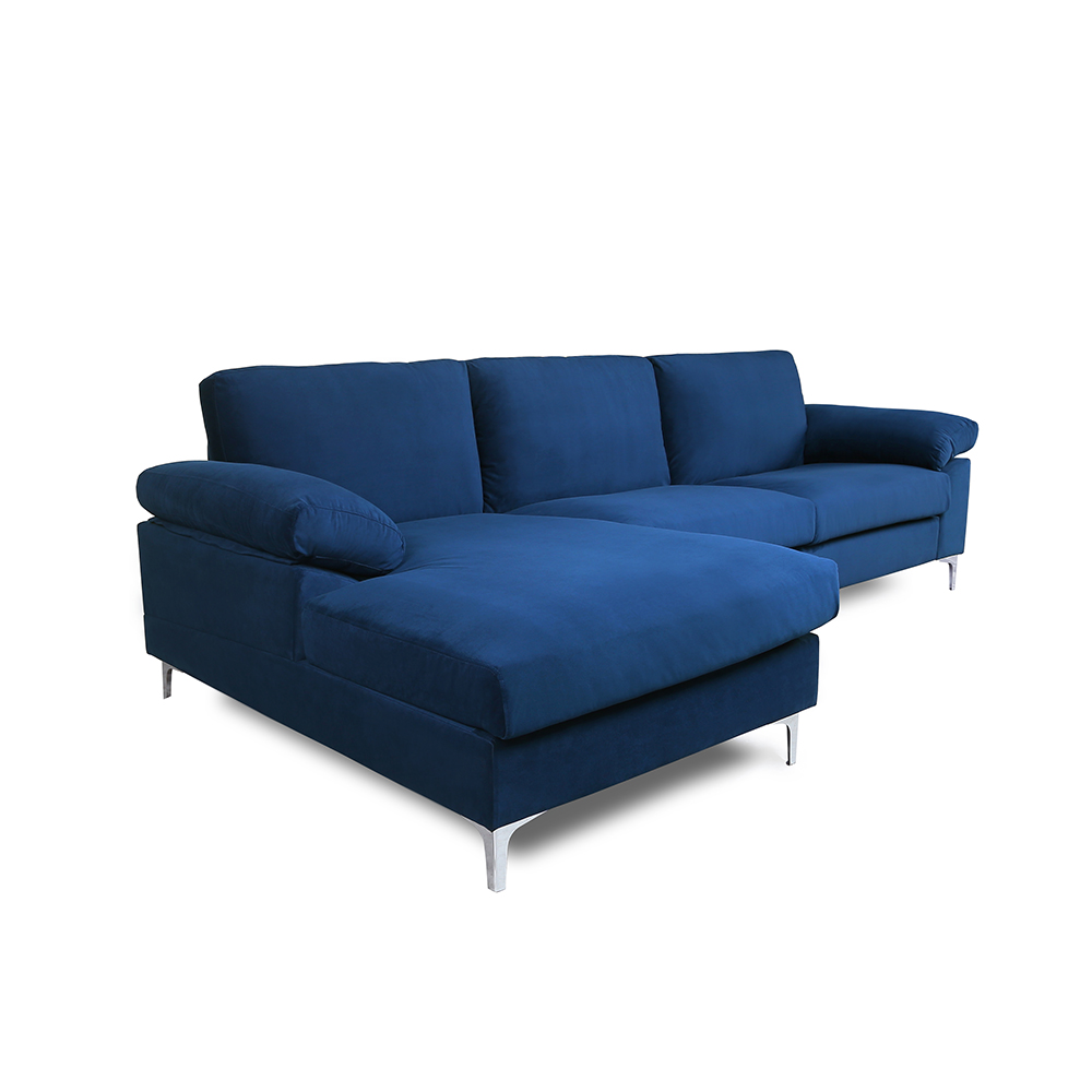 103.5" 3-Seat Velvet Upholstered Sectional Sofa Bed with Wooden Frame and Metal Feet, for Living Room, Bedroom, Office, Apartment - Blue