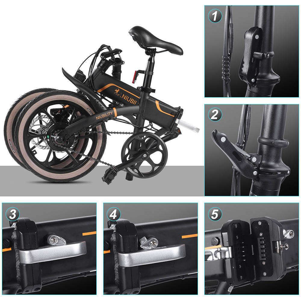 NIUBILITY B16 Electric Moped Folding Bike 16 inch 42V 10.4Ah Battery 40km -50km Mileage 350W Motor Max 25km/h  Double Disc Brake Variable Speed System LED Light - Black