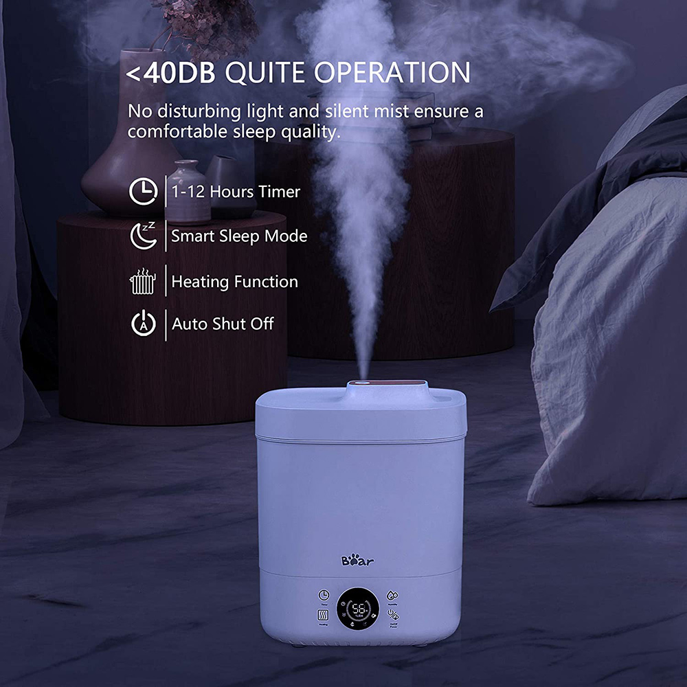 Bear Top Opening Humidifier with 4L Capacity Water Tank, and LED Display, Adjustable Fog Volume, and Temperature, for Bedroom, Office, Essential Oil Diffusion - White