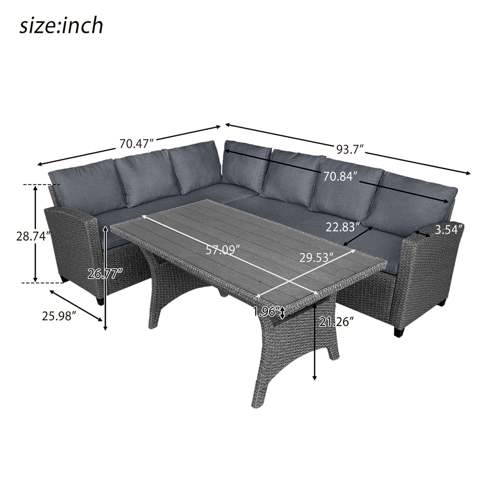 TOPMAX 3 Pieces Outdoor Rattan Furniture Set, Including 2 Sofas, and Coffee Table, for Garden, Terrace, Porch, Poolside - Gray