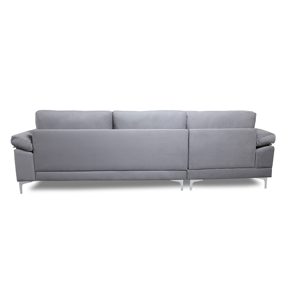 103.5" 3-Seat Velvet Upholstered Sectional Sofa with Wooden Frame, and Metal Feet, for Living Room, Bedroom, Office, Apartment - Gray