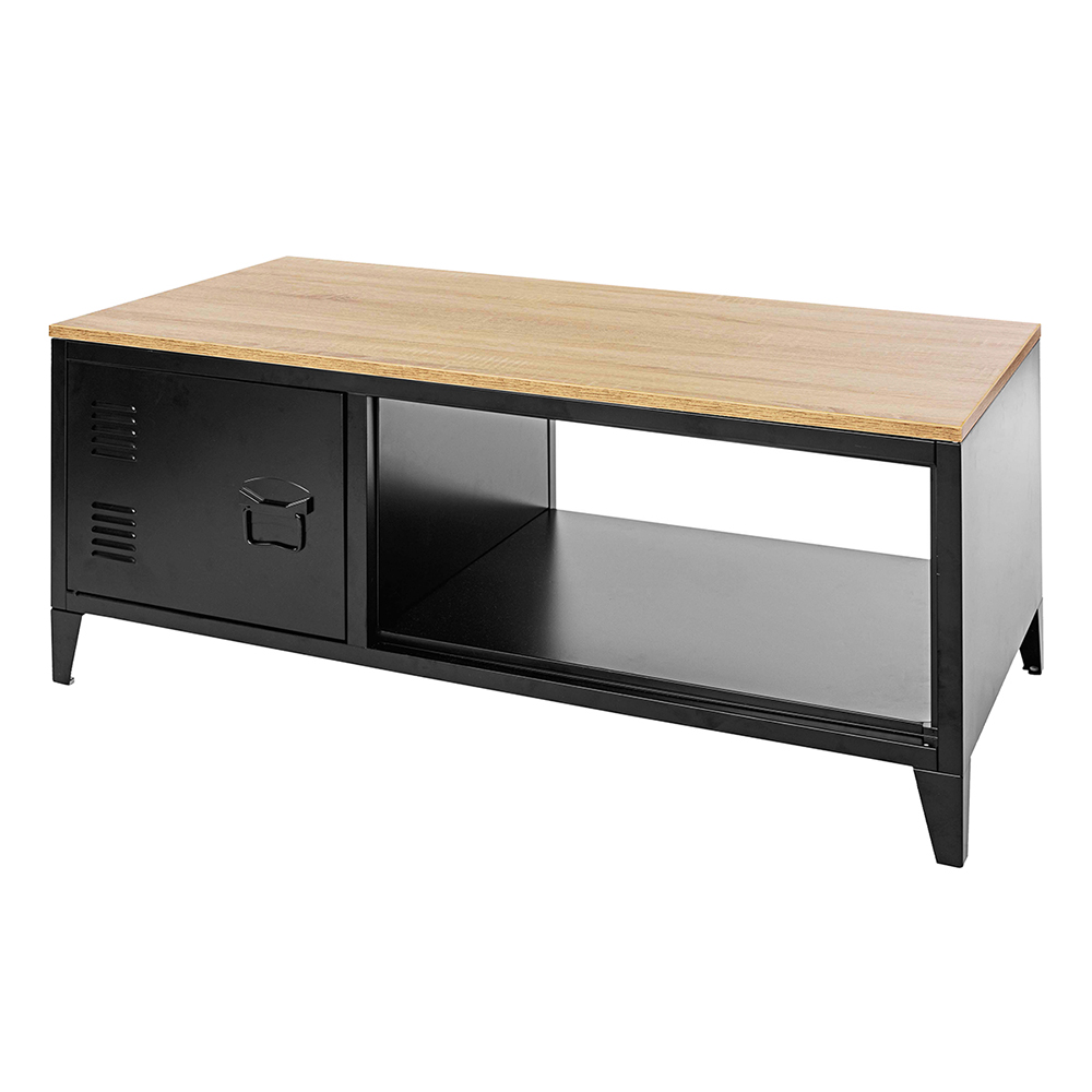 43" Rectangle Coffee Table, with Storage Shelf and Cabinet, for Kitchen, Restaurant, Office, Living Room, Cafe - Black