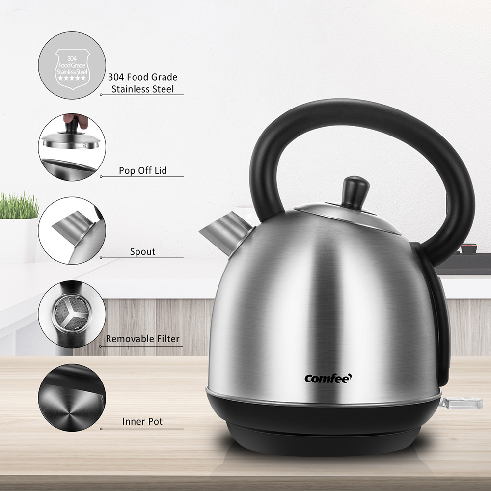 New COMFEE 1.8L Electric Kettle with Stainless Steel Inner Pot