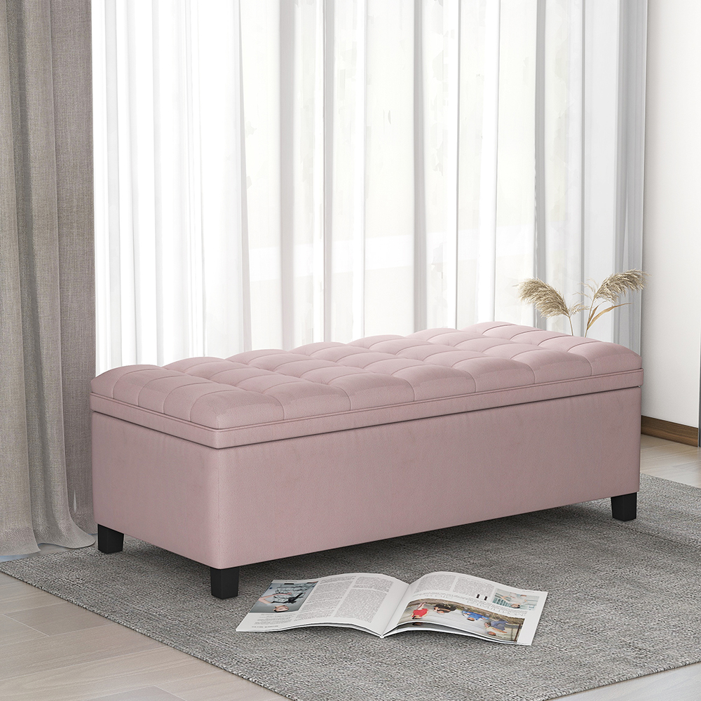 U-STYLE 46.5" Upholstered Storage Bench with Button Tufted Top, for Entrance, Hallway, Bedroom - Pink
