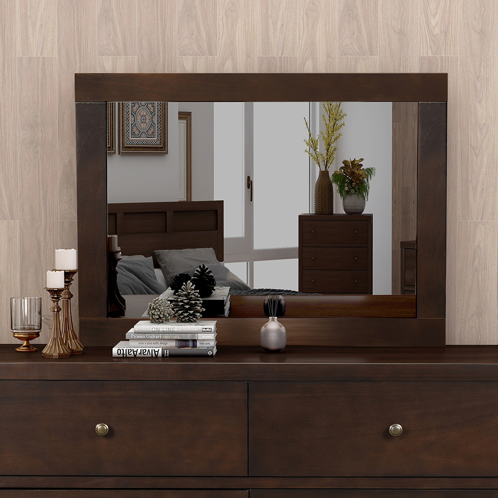 35" Solid Wood Dresser Mirror for Bedroom, Living Room, Entrance - Brown