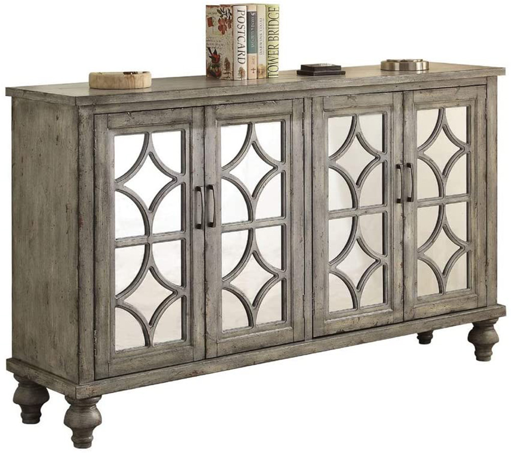 ACME Velika 60" Wooden Console Table with 4 Doors, for Entrance, Hallway, Dining Room, Kitchen - Gray