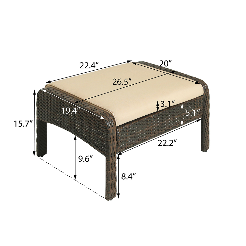 TOPMAX 5 Pieces Outdoor Wooden Furniture Set, Including 2 Chairs, 2 Ottomans, and Coffee Table, for Garden, Terrace, Porch, Poolside - Brown