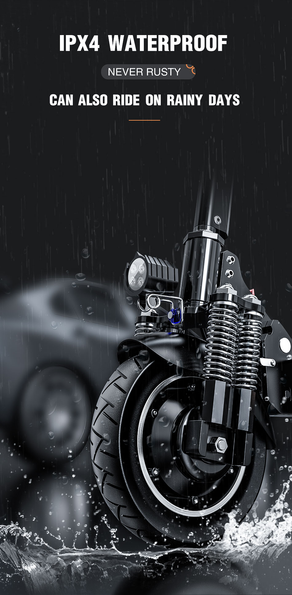 JANOBIKE T10 Folding Off-Road Electric Scooter 10 inch 23Ah Battery 1000W * 2 Motor 10 Inch Wheels Aluminum Alloy Body Max Speed 70km/h up to 80KM Range Hydraulic brake - Black