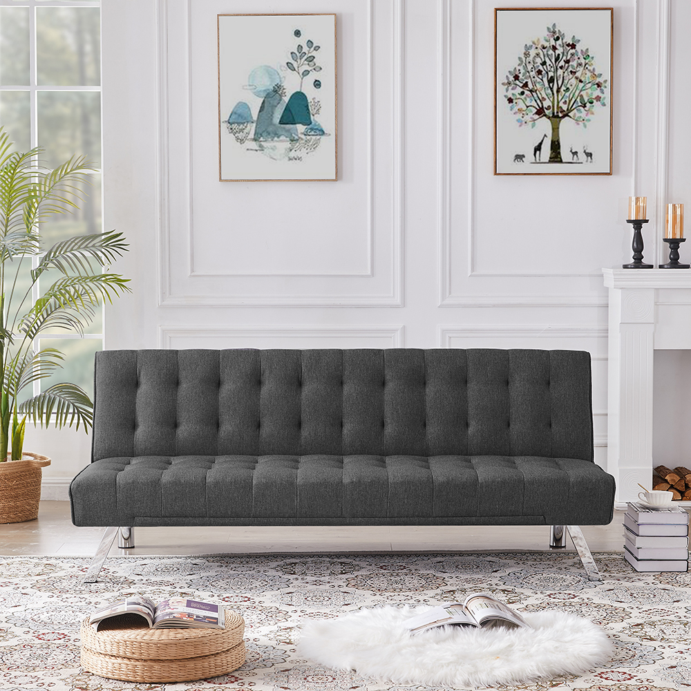 70.08" Fabric Upholstered Convertible Sofa Bed with Wooden Frame, and Metal Legs, for Living Room, Bedroom, Office, Apartment - Dark Gray