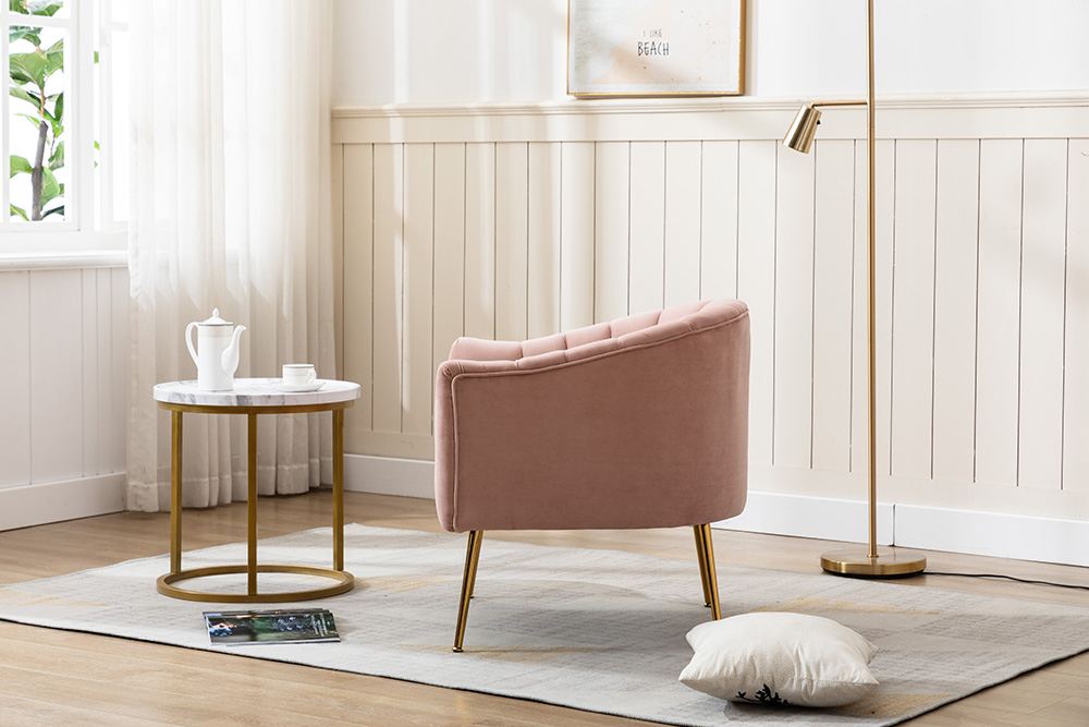 28" Velvet Tufted Upholstered Chair with Curved Backrest and Metal Legs, for Living Room, Bedroom, Dining Room, Office - Pink