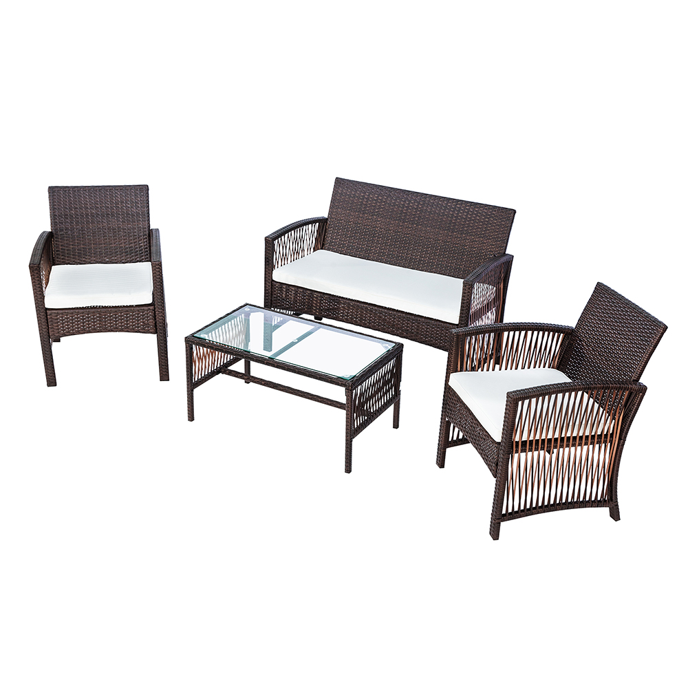 TOPMAX 4 Pieces Outdoor Rattan Furniture Set Brown