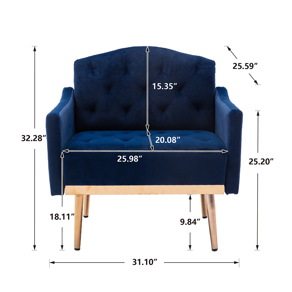 COOLMORE Velvet Sofa Chair With Plywood Frame, And Metal Feet, For Living Room, Bedroom, Office, Apartment - Blue 10 COOLMORE Velvet Sofa Chair with Plywood Frame, and Metal Feet, for Living Room, Bedroom, Office, Apartment - Blue