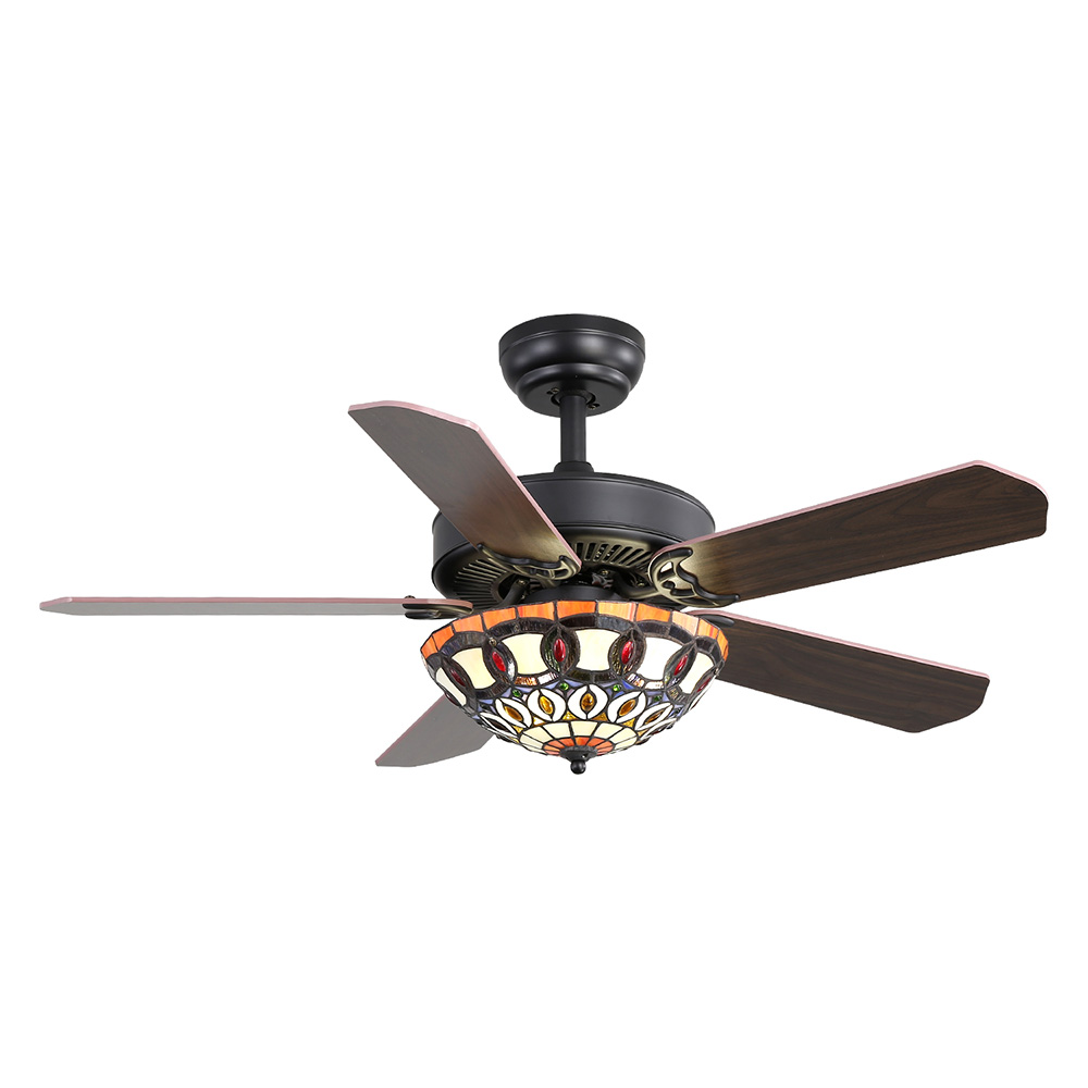 42" Metal Ceiling Fan with 5 Plywood Blades, and Remote Control, for Living Room, Bedroom, Corridor, Dining Room - Black