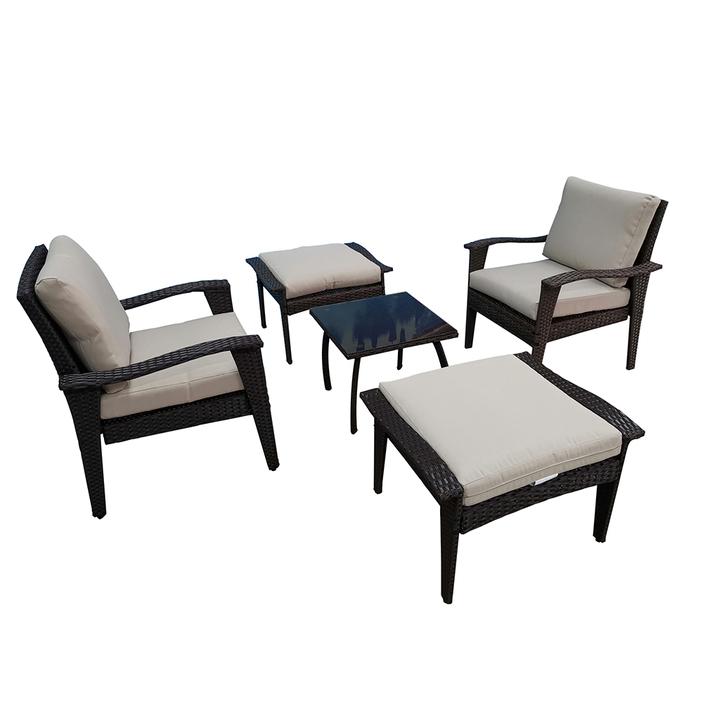 5 Pieces Outdoor Rattan Furniture Set Brown