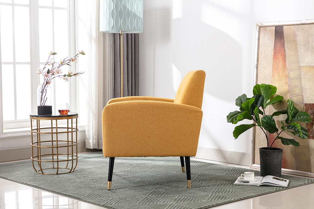 30" Linen Upholstered Chair with Tufted Backrest and Metal Legs, for Living Room, Bedroom, Dining Room, Office - Yellow
