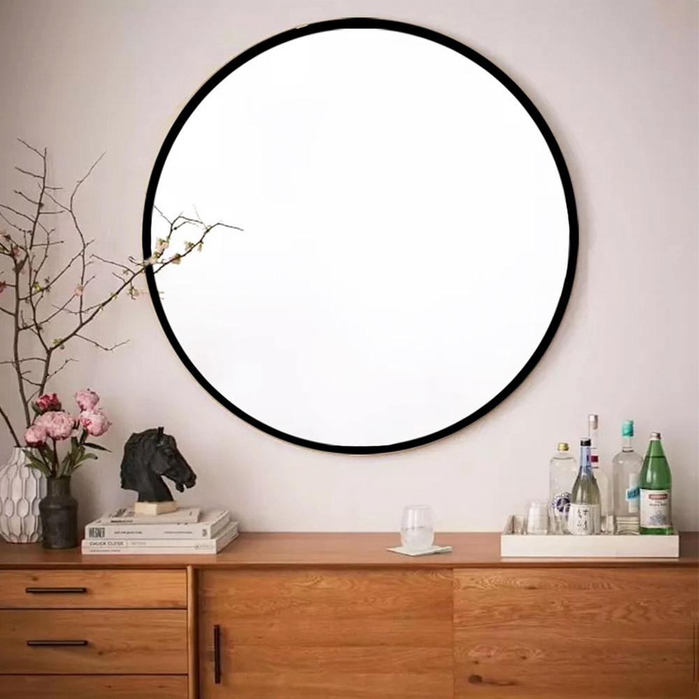 32" Round Wall-mounted Mirror, for Bathroom, Bedroom, Entrance, Powder Room - Black