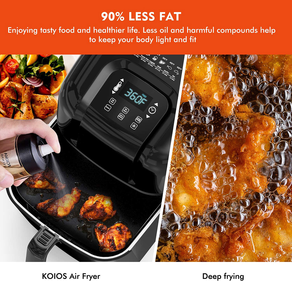 KOIOS 1800W Air Fryer Oven 7.38L Capacity, Touch Screen Control, for Low-oil and Low-fat Frying, Roasting, Reheating - Black