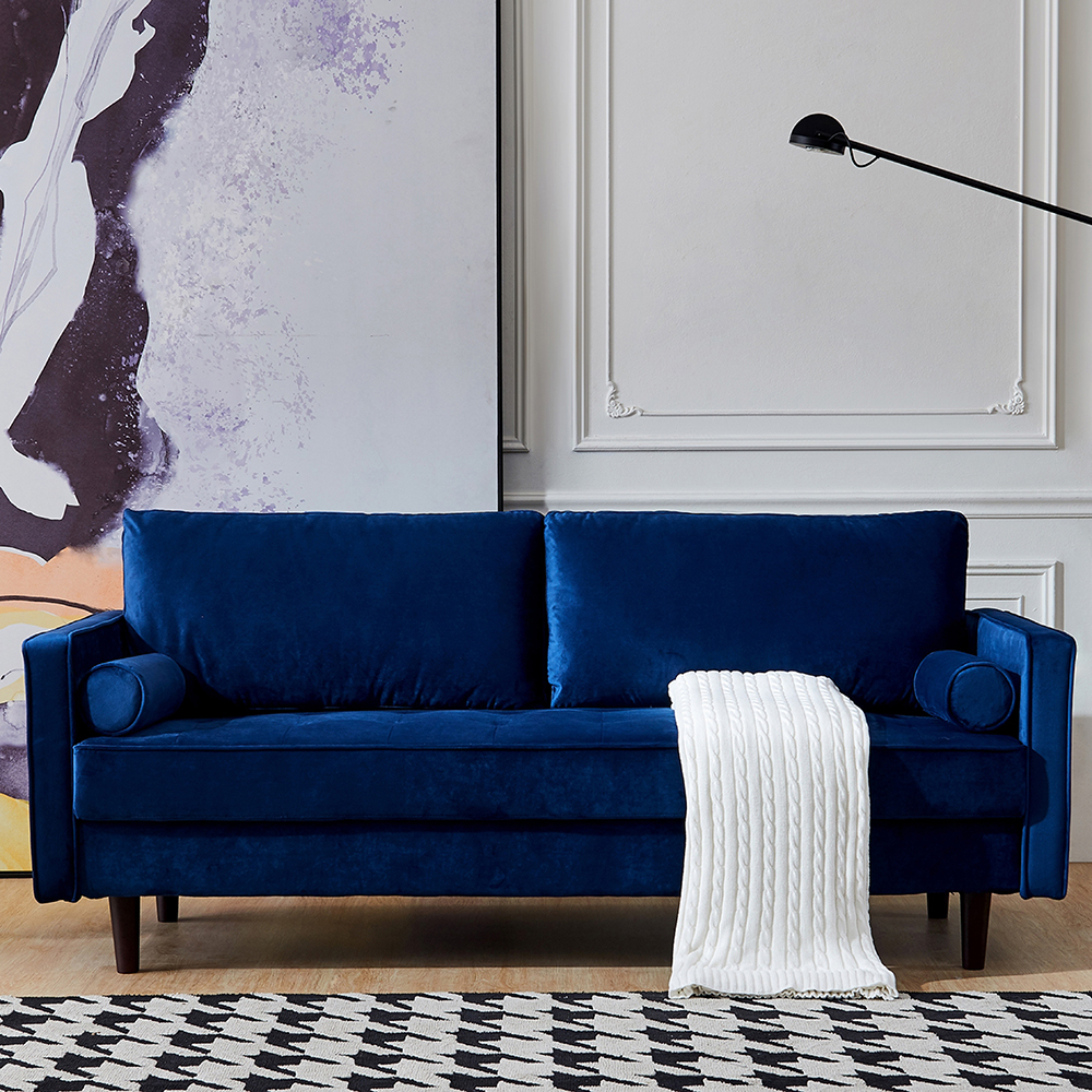 75.6" 3-Seat Velvet Upholstered Sofa with Wooden Frame, for Living Room, Bedroom, Office, Apartment - Blue