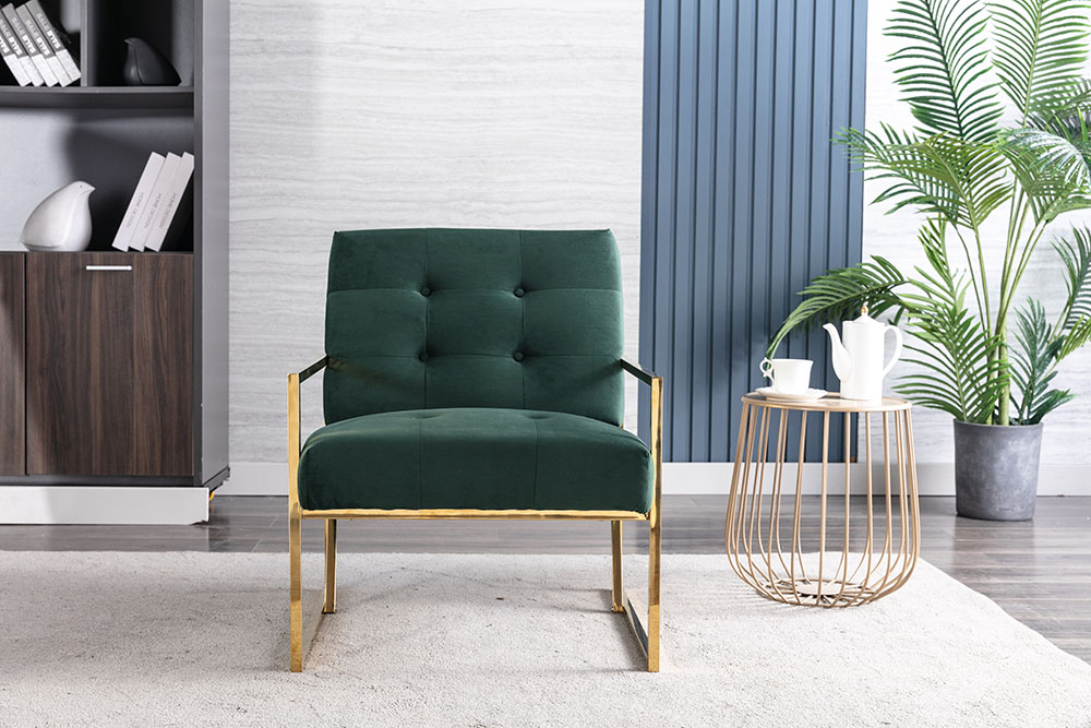 25" Velvet Upholstered Chair with Tufted Backrest and Metal Frame, for Living Room, Bedroom, Dining Room, Office - Green