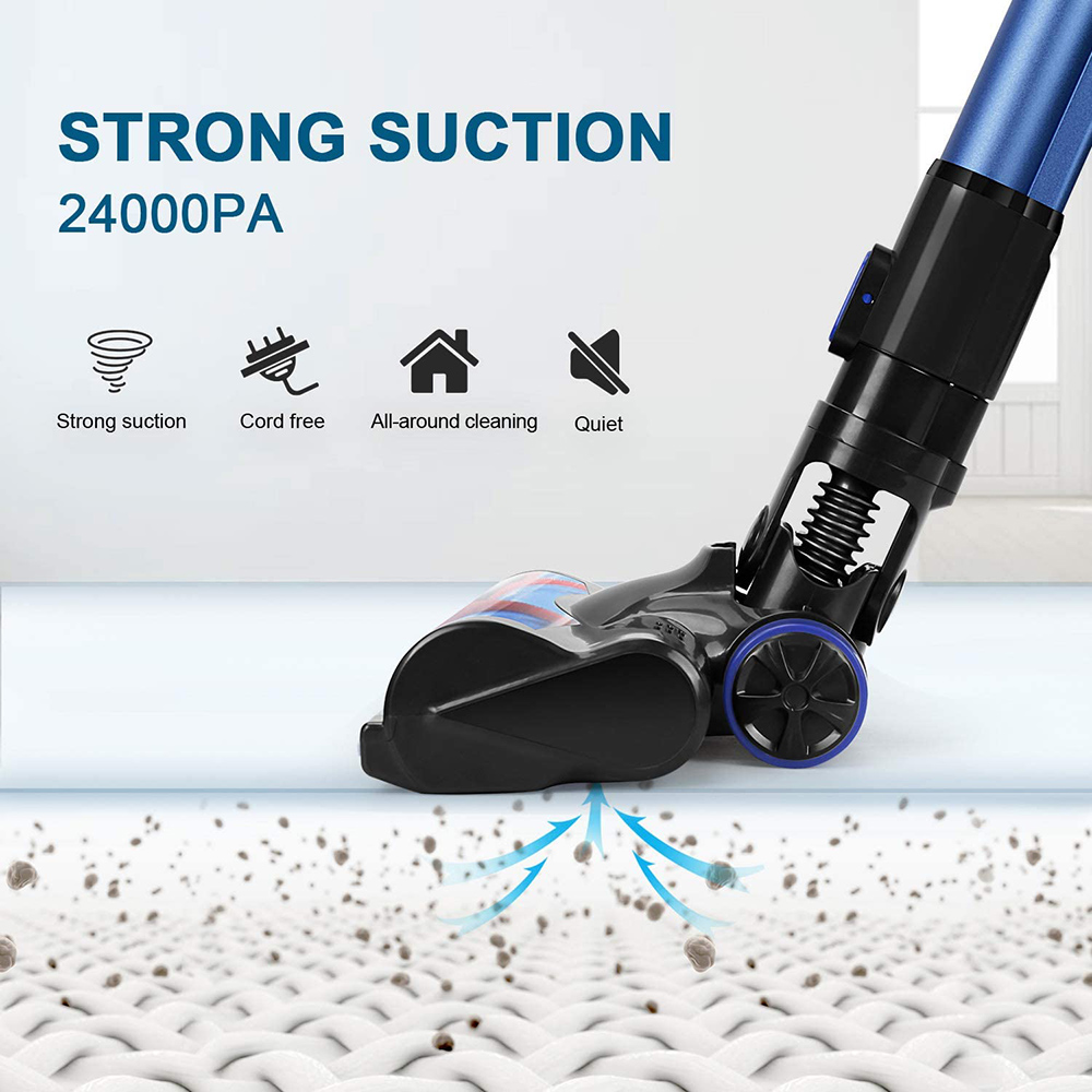 APOSEN H251 Cordless Vacuum Cleaner 250W Brushless Motor 24000pa Suction 2200mAh Battery 30 Minutes Run Time - Blue + Black