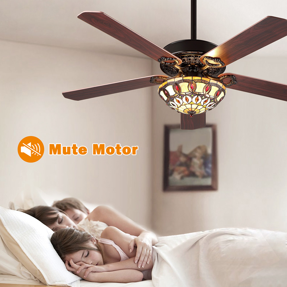 52" Metal Ceiling Fan Lamp with 5 Wood Blades, and Remote Control, for Living Room, Bedroom, Corridor, Dining Room - Black