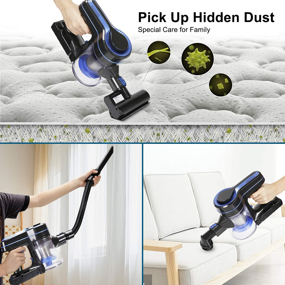 APOSEN H251 Cordless Vacuum Cleaner 250W Brushless Motor 24000pa Suction 2200mAh Battery 30 Minutes Run Time - Blue + Black