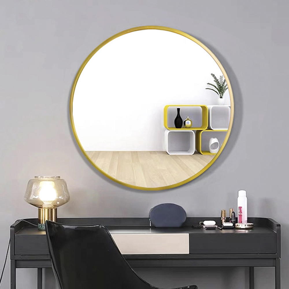 28" Round Wall-mounted Mirror, for Bathroom, Bedroom, Entrance, Powder Room - Gold