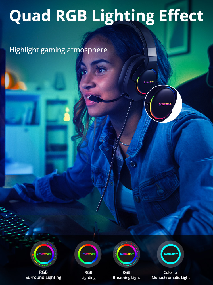 Tronsmart Sparkle Virtual 7.1  Gaming Headset with RGB Lighting, USB Port