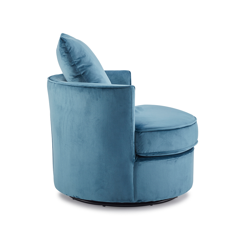 Orisfur Velvet Swivel Barrel Sofa Chair with Movable Pillow Backrest, for Living Room, Bedroom, Office, Apartment - Blue