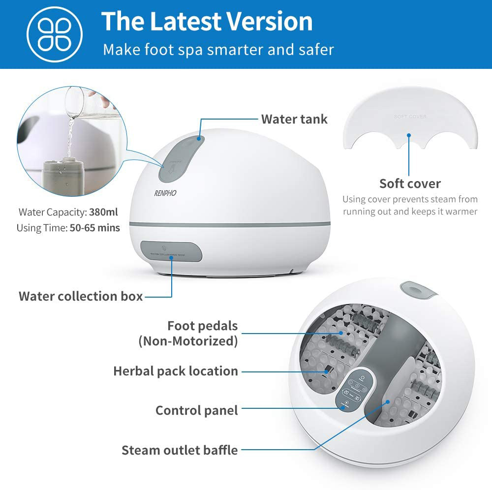RENPHO Steam Foot Spa Massager, Fast Heating, Improve Blood Circulation, Relieve Pain and Pressure - White