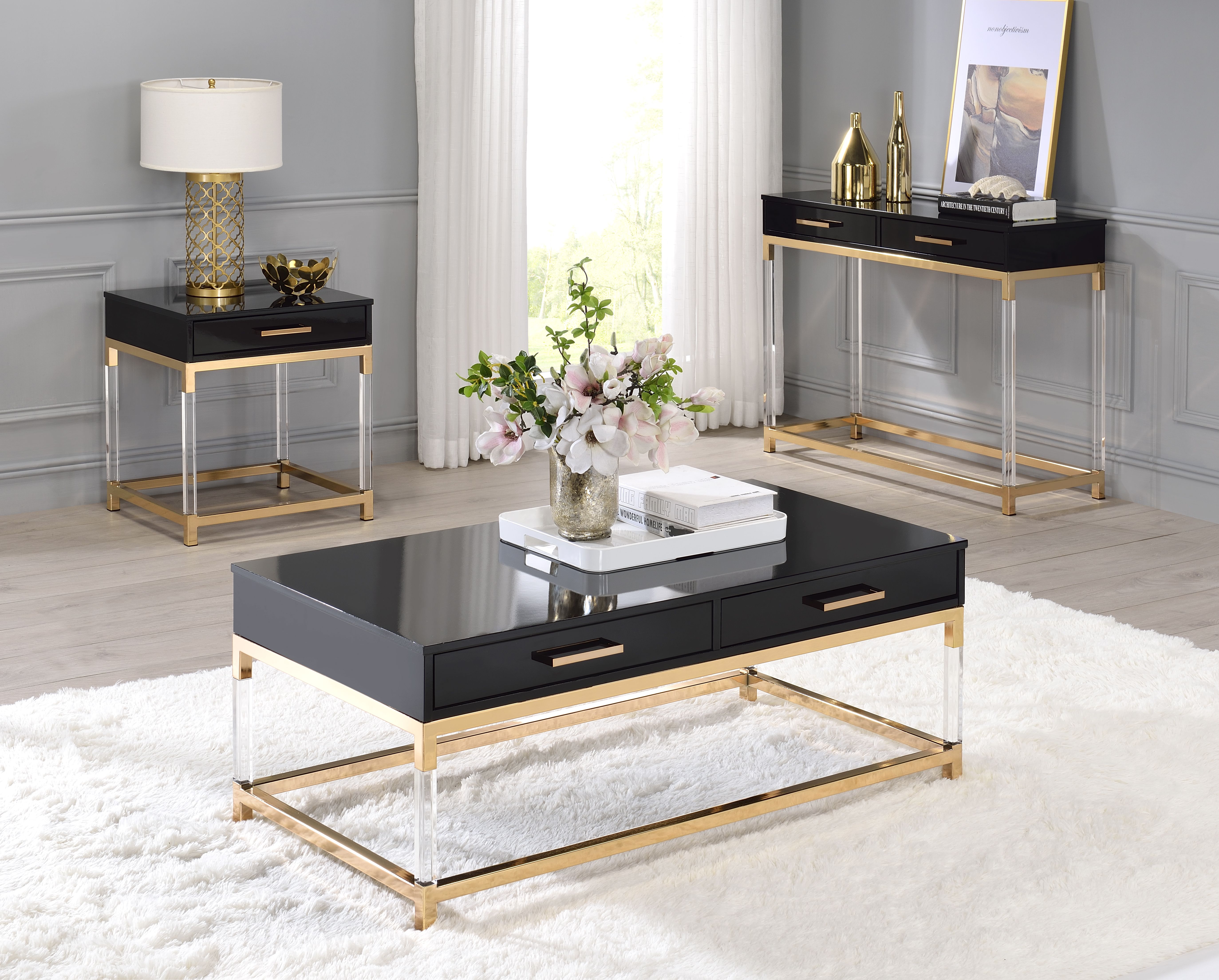 ACME Adiel 38" Console Table with 2 Storage Drawers, and Metal Frame, for Entrance, Hallway, Dining Room, Kitchen - Black