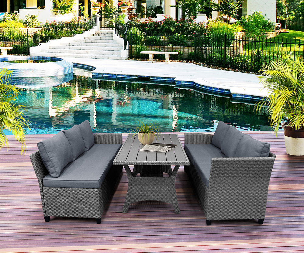 New TOPMAX 3 Pieces Outdoor Rattan Furniture Set, Including 2 Sofas