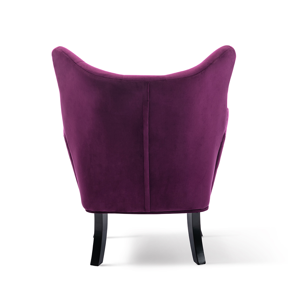 Velvet Tufted Upholstered Chair with Curved Backrest and Wooden Legs, for Living Room, Bedroom, Dining Room, Office - Purple